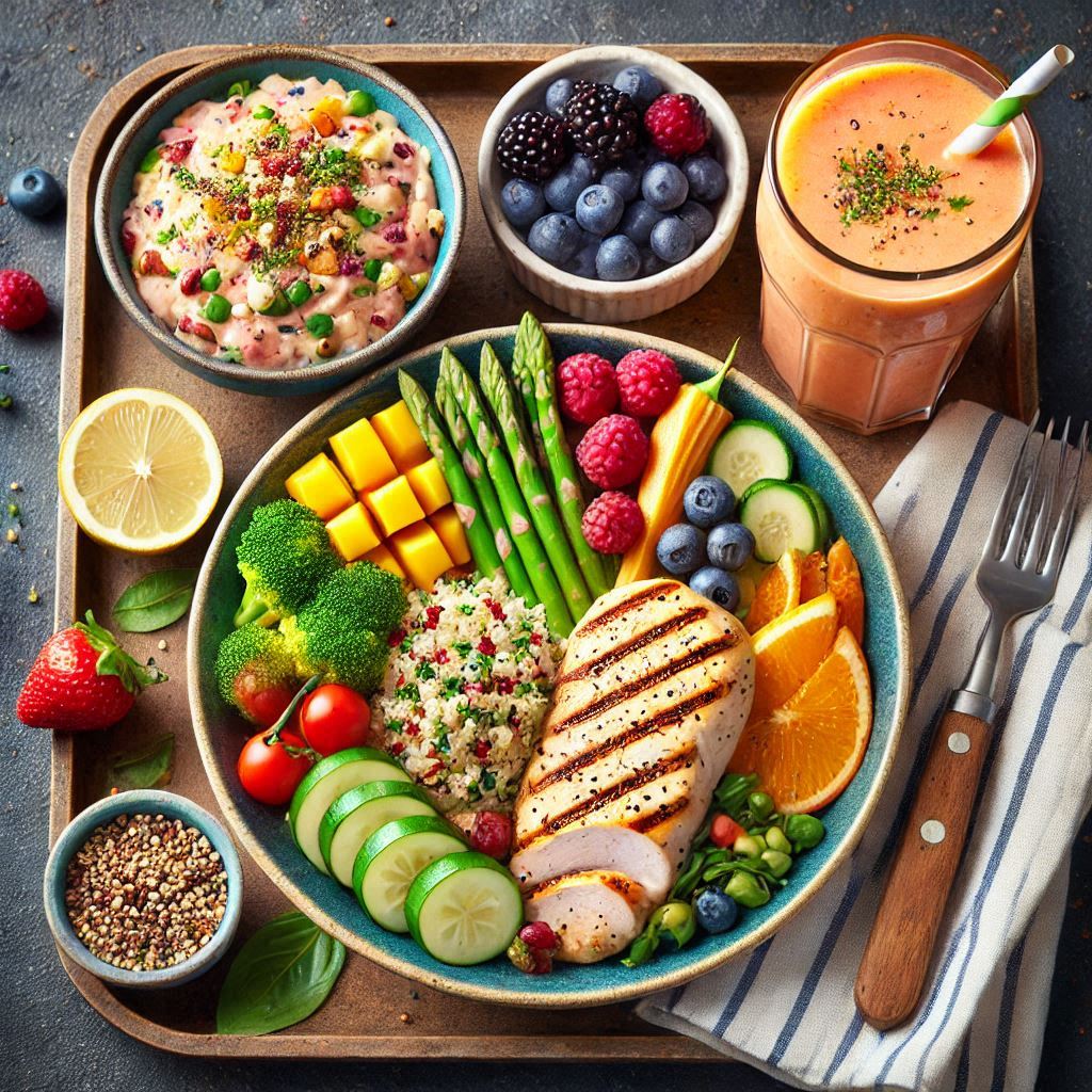 A-balanced-and-nutritious-meal-designed-for-athletes-featuring-grilled-chicken-quinoa-and-steamed-vegetables-paired-with-a-refreshing-fruit-smoothie Fuel Your Performance: Top Nutrition Tips for Athletes