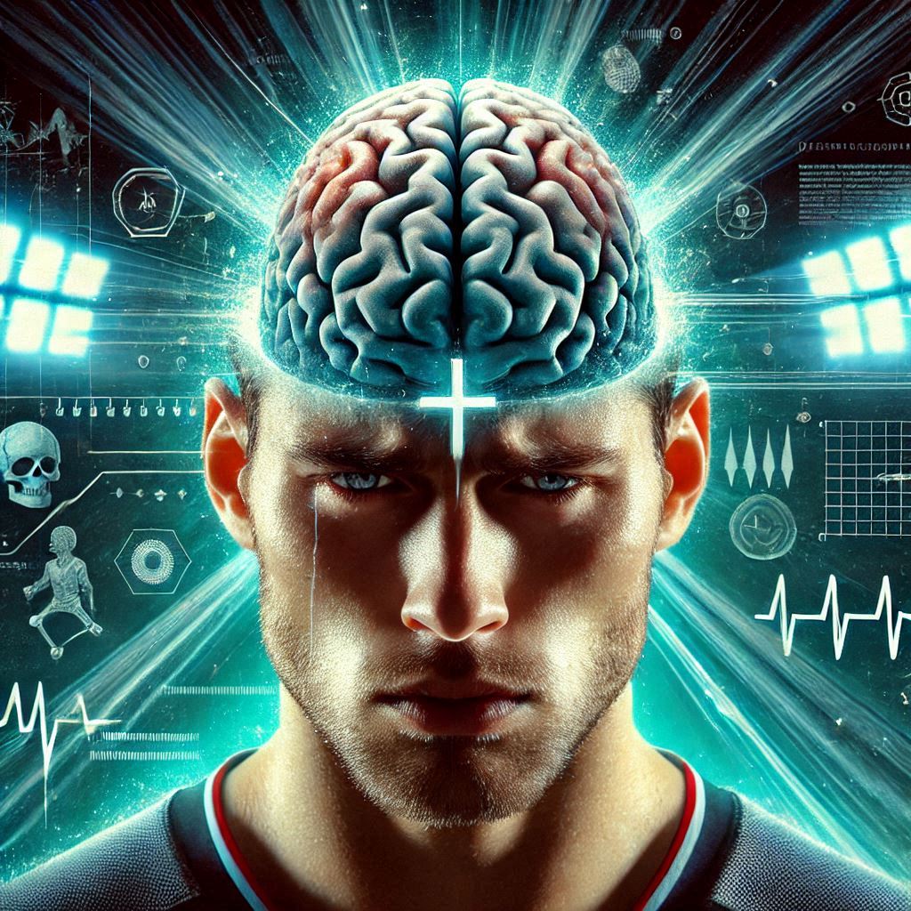 Illustration depicting athletes from various sports with a focus on head safety, emphasizing the importance of understanding, preventing, and managing head injuries, including concussions, to ensure athletes' long-term well-being.