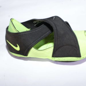 Barefoot Yoga Wraps Three-part Nike barefoot shoe system including a stretchy foam wrap for grip, a ribbon for custom support, and a flexible flat for outdoor wear, displayed with mesh washing bag